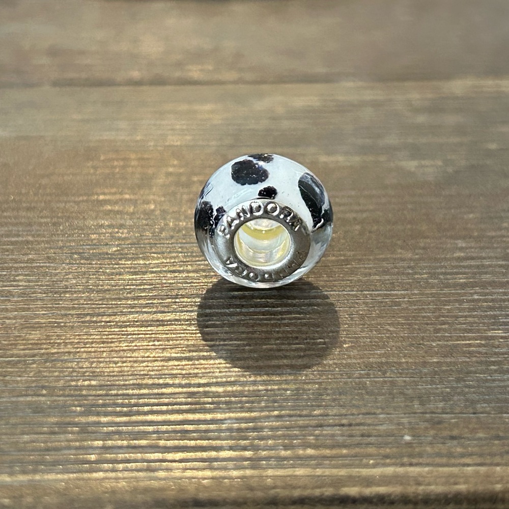Pandora White and Black Spotted Murano Glass Charm
